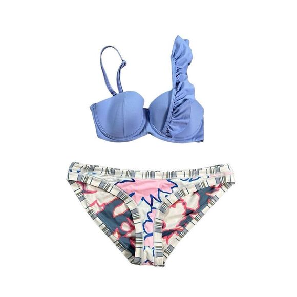 Maaji swimwear bikini set one shoulder ruffle top reversible bottoms women’s M - Picture 1 of 12